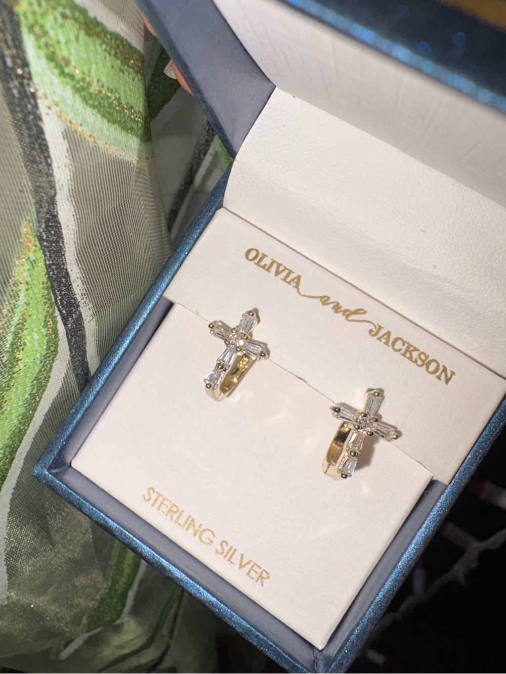 Sterling Silver Cross Mini Hoop Earrings - Picture 2 of 3